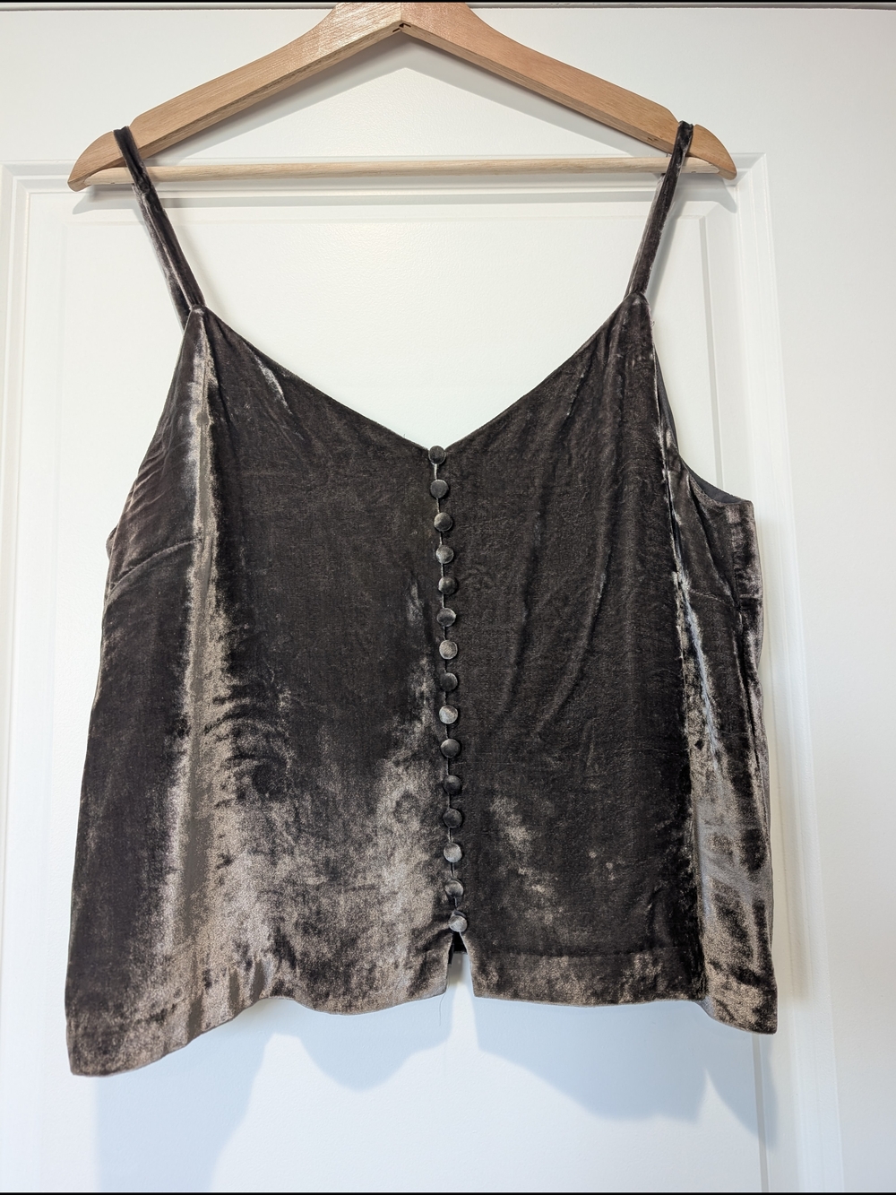 Madewell Silk Blend Velvet Button-Front Cami Tank Top Grey Size 12